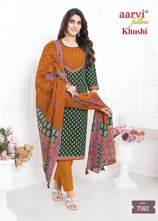 Khushi Vol 1 By Aarvi Cotton Ajrakh Printed Kurti With Bottom Dupatta Wholesale Shop In Surat
